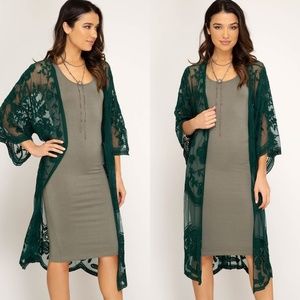Emerald lace midi duster cardigan GORG!